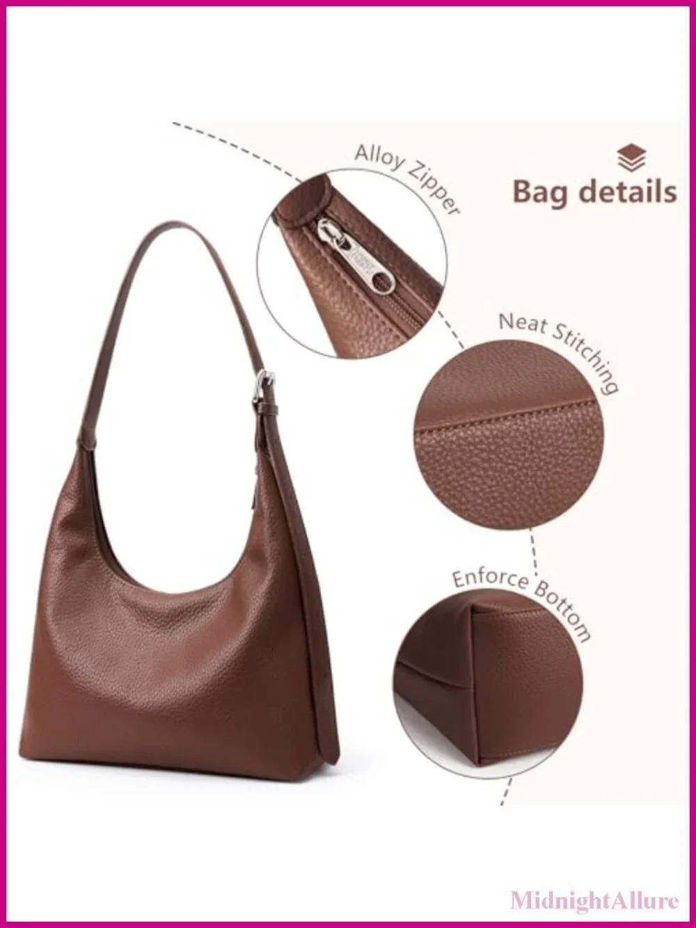 Vegan Leather Hobo Tote Bag Crossbody Adjustable Strap Multi Pockets